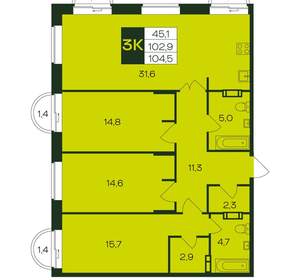 3-к квартира, вторичка, 104м2, 5/12 этаж