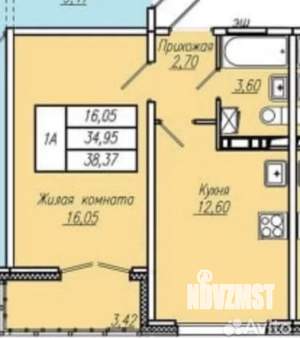 1-к квартира, вторичка, 38м2, 5/9 этаж