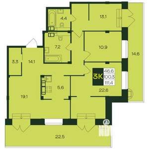 3-к квартира, вторичка, 111м2, 7/8 этаж