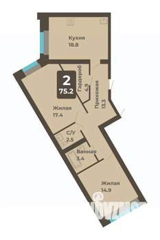 2-к квартира, вторичка, 75м2, 1/8 этаж