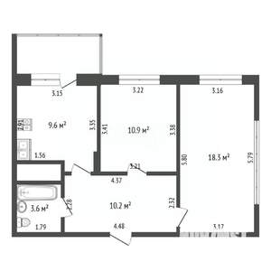 2-к квартира, вторичка, 53м2, 9/15 этаж