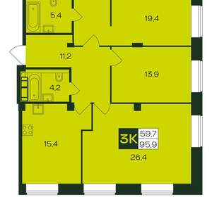 3-к квартира, вторичка, 96м2, 2/8 этаж
