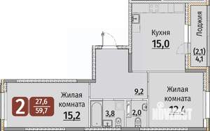 2-к квартира, строящийся дом, 62м2, 2/9 этаж