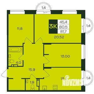 3-к квартира, вторичка, 82м2, 5/12 этаж