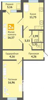 2-к квартира, строящийся дом, 64м2, 9/16 этаж