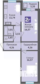 2-к квартира, вторичка, 65м2, 9/16 этаж