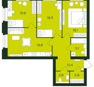 3-к квартира, вторичка, 89м2, 2/9 этаж