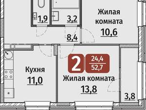 2-к квартира, вторичка, 53м2, 10/17 этаж