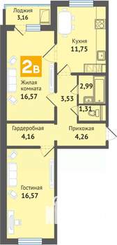 2-к квартира, строящийся дом, 64м2, 10/16 этаж