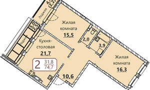 2-к квартира, вторичка, 75м2, 6/8 этаж