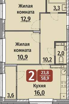 2-к квартира, вторичка, 59м2, 17/17 этаж