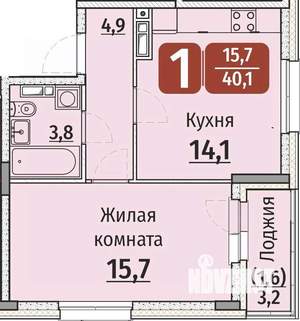 1-к квартира, строящийся дом, 42м2, 6/9 этаж