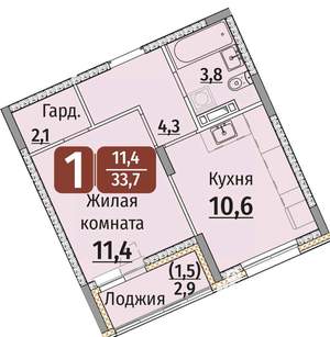 1-к квартира, строящийся дом, 35м2, 7/9 этаж