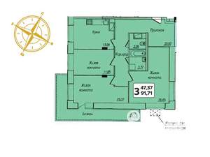 3-к квартира, вторичка, 92м2, 5/16 этаж