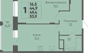 1-к квартира, вторичка, 54м2, 8/16 этаж