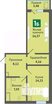 1-к квартира, вторичка, 54м2, 11/16 этаж