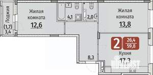 2-к квартира, вторичка, 62м2, 3/9 этаж