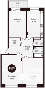 3-к квартира, вторичка, 100м2, 3/16 этаж