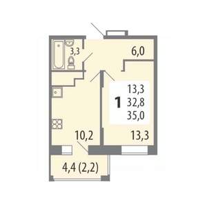1-к квартира, строящийся дом, 35м2, 7/15 этаж