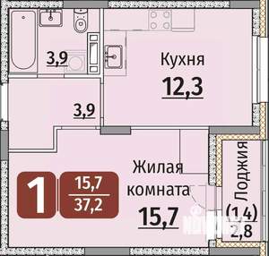 1-к квартира, строящийся дом, 39м2, 3/9 этаж
