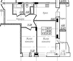 2-к квартира, вторичка, 61м2, 12/17 этаж