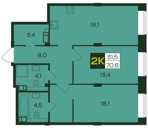 2-к квартира, вторичка, 71м2, 3/8 этаж