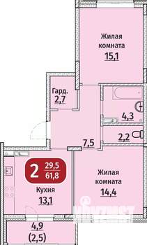 2-к квартира, вторичка, 62м2, 7/9 этаж