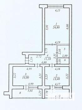 2-к квартира, вторичка, 72м2, 3/6 этаж