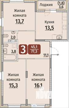 3-к квартира, вторичка, 79м2, 3/9 этаж