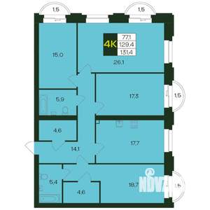 4-к квартира, вторичка, 131м2, 5/9 этаж