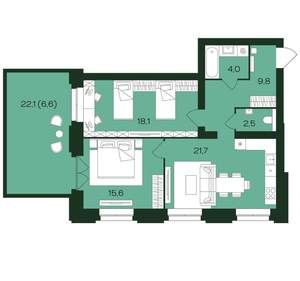 2-к квартира, вторичка, 78м2, 1/9 этаж