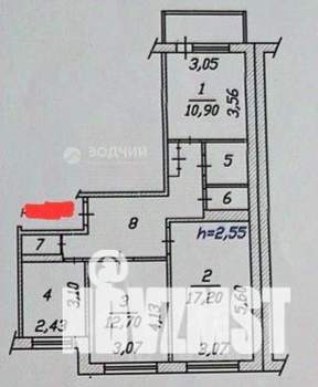 3-к квартира, вторичка, 66м2, 7/9 этаж