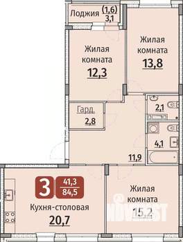 3-к квартира, строящийся дом, 86м2, 4/9 этаж