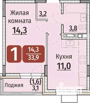 1-к квартира, строящийся дом, 35м2, 7/9 этаж