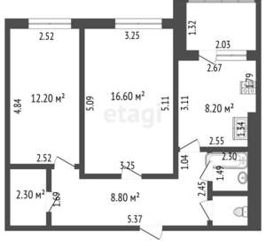 2-к квартира, вторичка, 52м2, 12/16 этаж