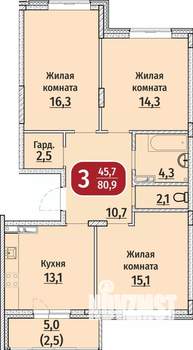 3-к квартира, вторичка, 81м2, 6/9 этаж