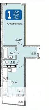 1-к квартира, вторичка, 42м2, 11/16 этаж