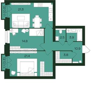2-к квартира, вторичка, 79м2, 6/9 этаж
