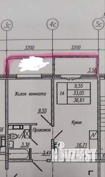 1-к квартира, вторичка, 36м2, 5/9 этаж