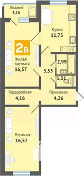 2-к квартира, строящийся дом, 64м2, 9/16 этаж