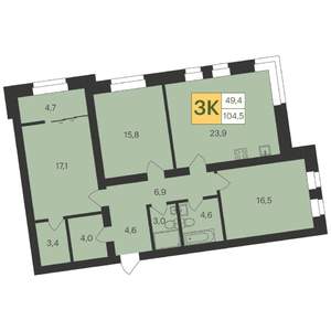 3-к квартира, вторичка, 105м2, 2/9 этаж