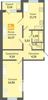 2-к квартира, строящийся дом, 64м2, 9/16 этаж