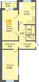 2-к квартира, строящийся дом, 64м2, 8/16 этаж