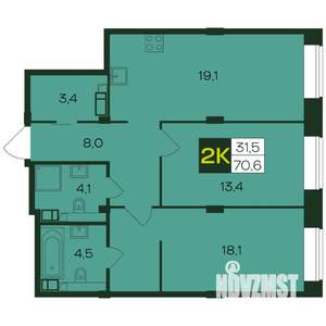 2-к квартира, вторичка, 71м2, 3/8 этаж