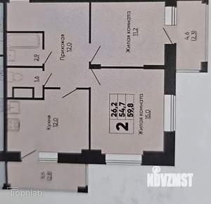 2-к квартира, вторичка, 59м2, 6/14 этаж