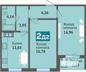 2-к квартира, вторичка, 61м2, 13/16 этаж