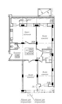 3-к квартира, строящийся дом, 103м2, 1/16 этаж