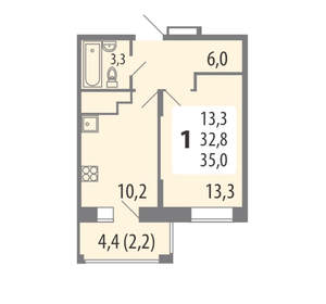 1-к квартира, вторичка, 35м2, 13/15 этаж