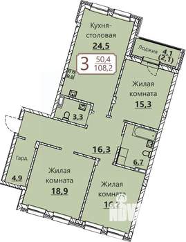 3-к квартира, вторичка, 108м2, 3/8 этаж