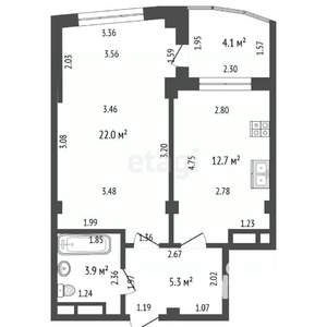 1-к квартира, вторичка, 44м2, 1/16 этаж
